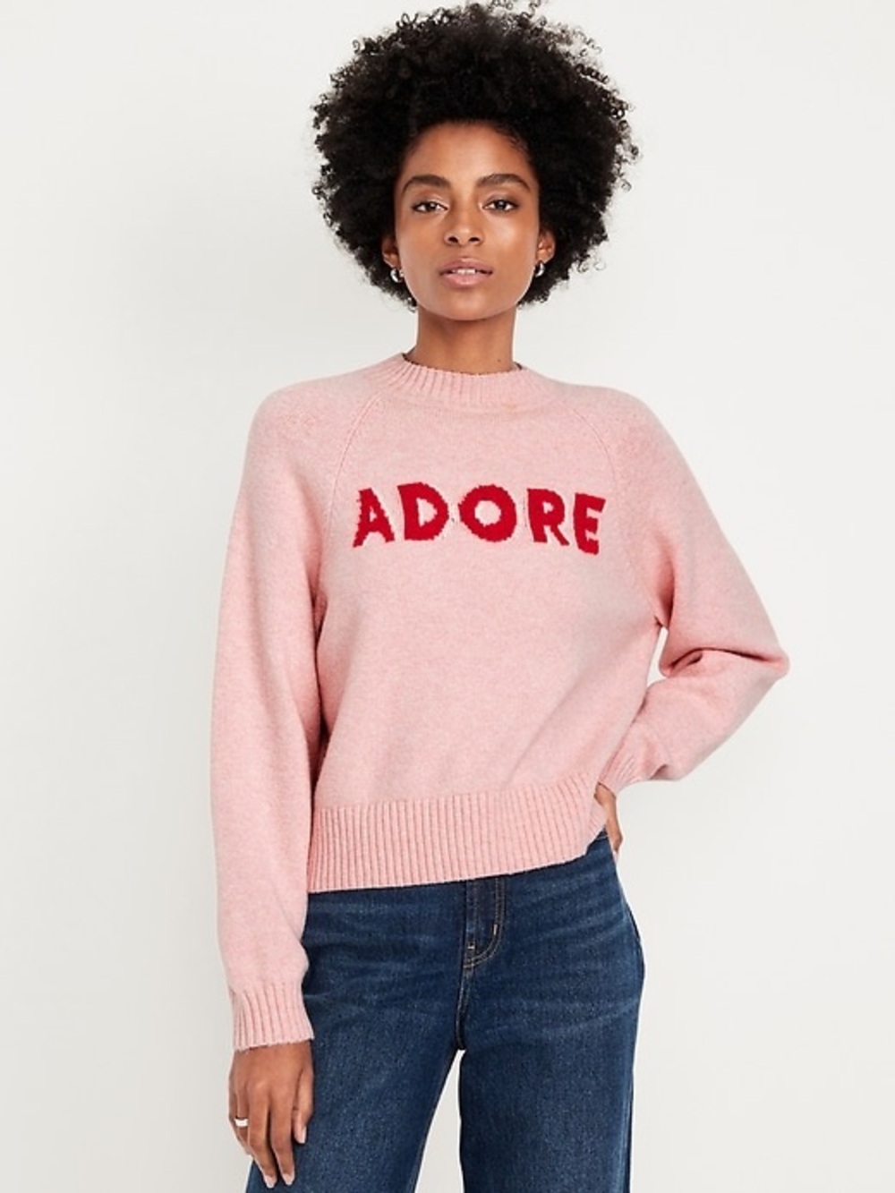 SoSoft Loose Crew-Neck Graphic Sweater Adore- Pink Size XXL